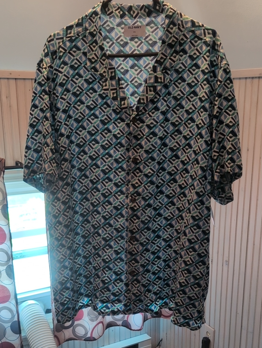 Old Navy Geometric Short Sleeve Button-Up - Teal, Black & White
